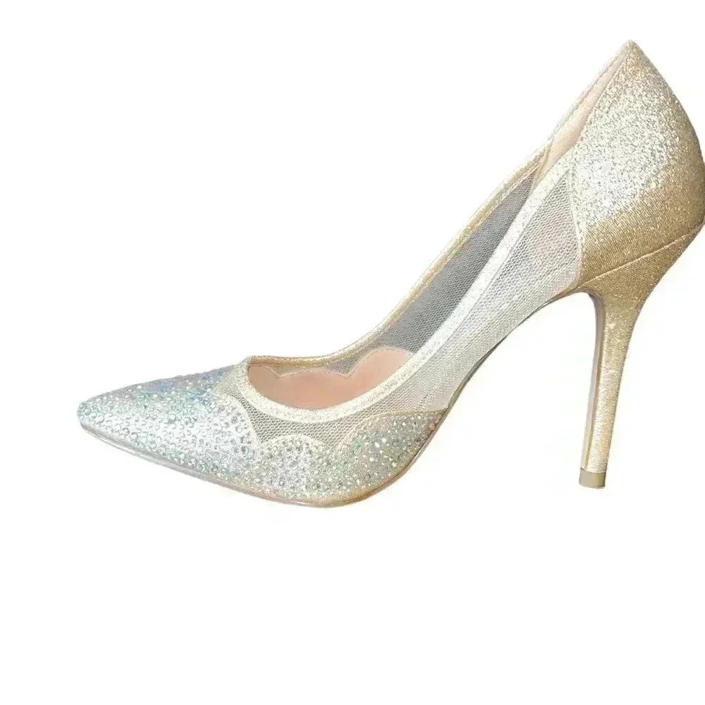 De‎ Blossom  Glitter Mesh Pointed Toe Stiletto Heels Wedding Evening Pumps - Picture 2 of 6
